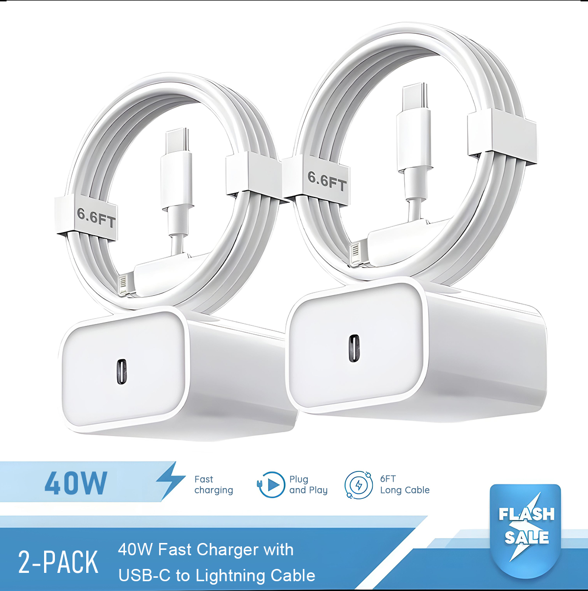 Tablet Accessories Set - 2-4 ชุด 40W ชาร์จเร็วสำหรับไอโฟน 14 13